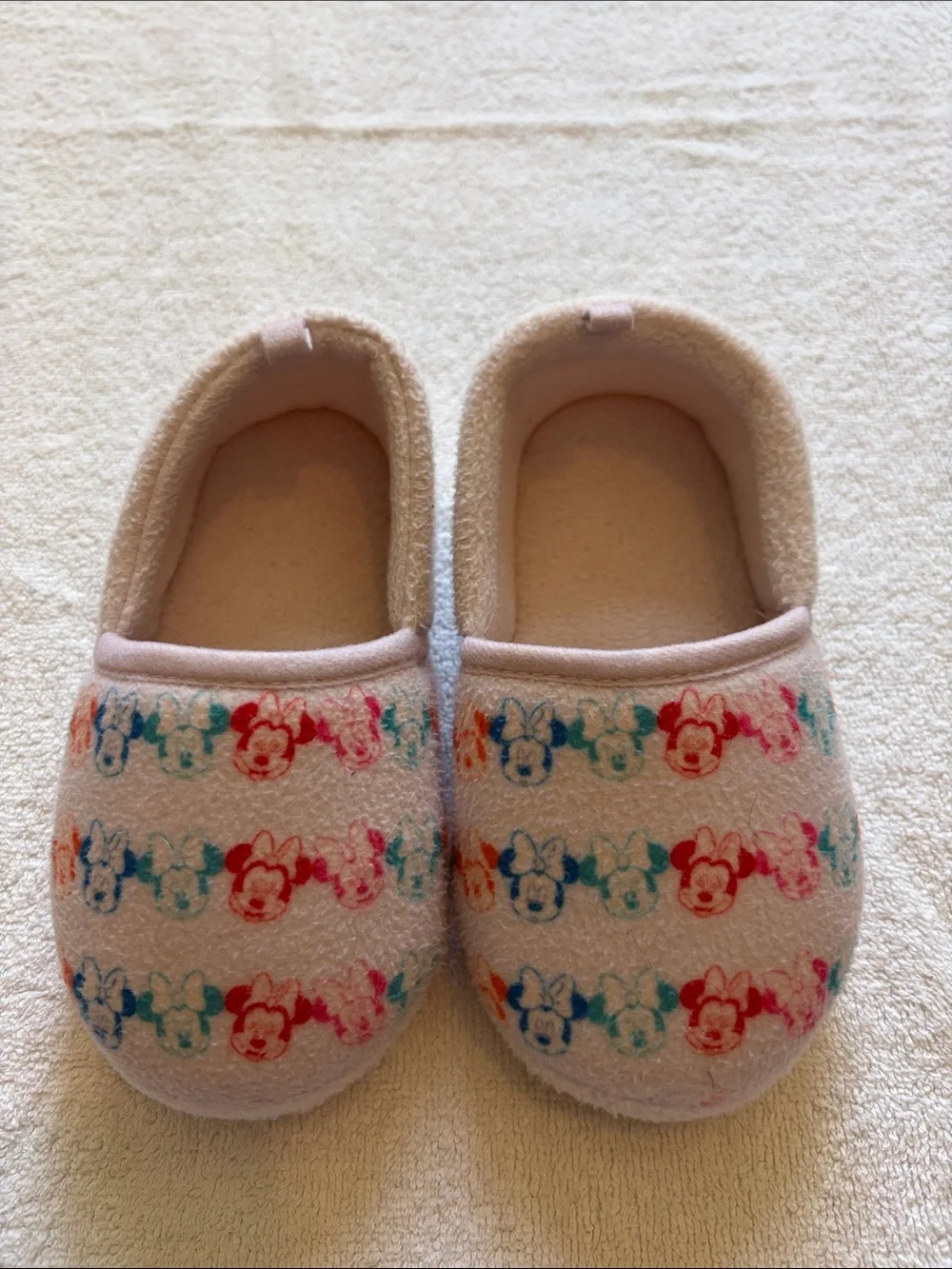 Disney Kids Minnie Mouse Pastel Multi-Color Fleece Slip-On Slippers